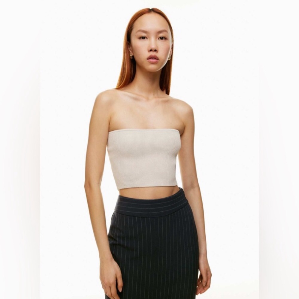NWT Aritzia Babaton SCULPT KNIT CROPPED TUBE TOP - MATTE PEARL